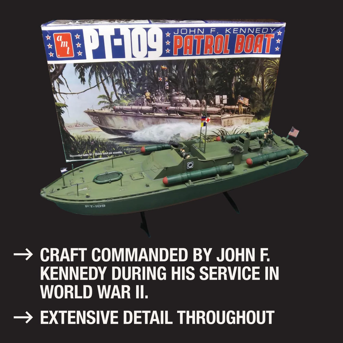 AMT 1233 1/64 John F Kennedy PT-109 Patrol Boat WWII Model Kit New Sealed
