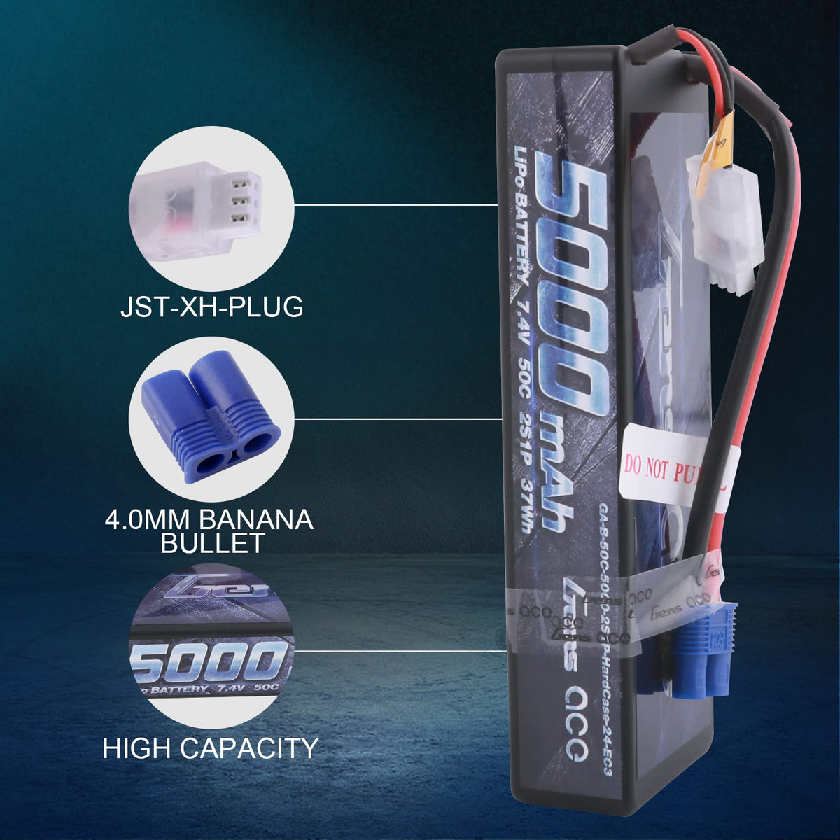 Gens Ace 50002S50E3 5000mAh 7.4V 50C 2S1P Lipo Battery 24# w/ EC3 Plug