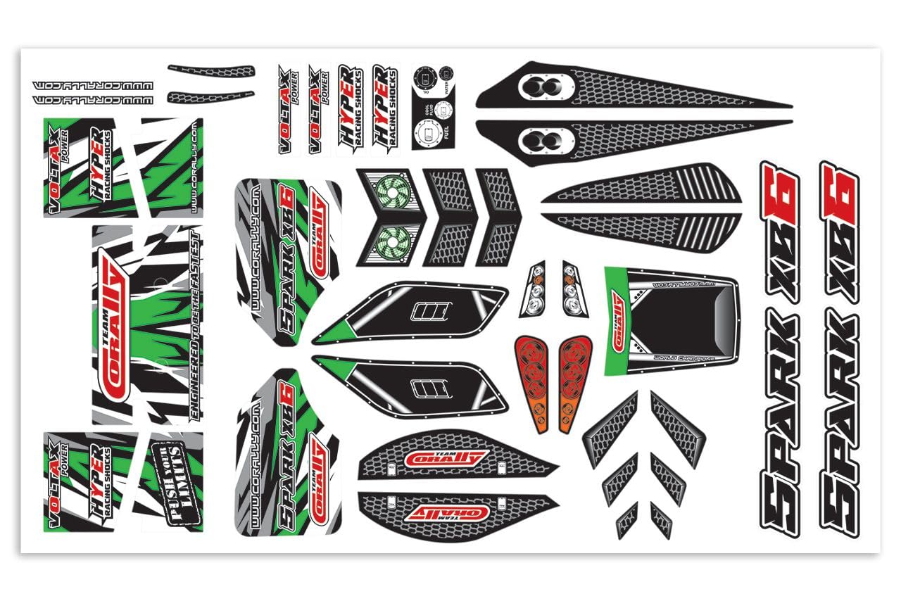 Corally 00180-1169-G Body Decal Sheet, Spark XB6, Green, 1pc
