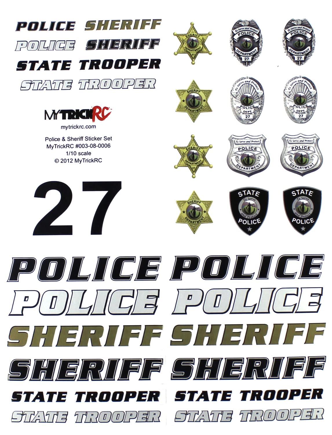 MyTrickRC ST3 Police / Sheriff Decal Set - Realistic 1:10 Scale Decal