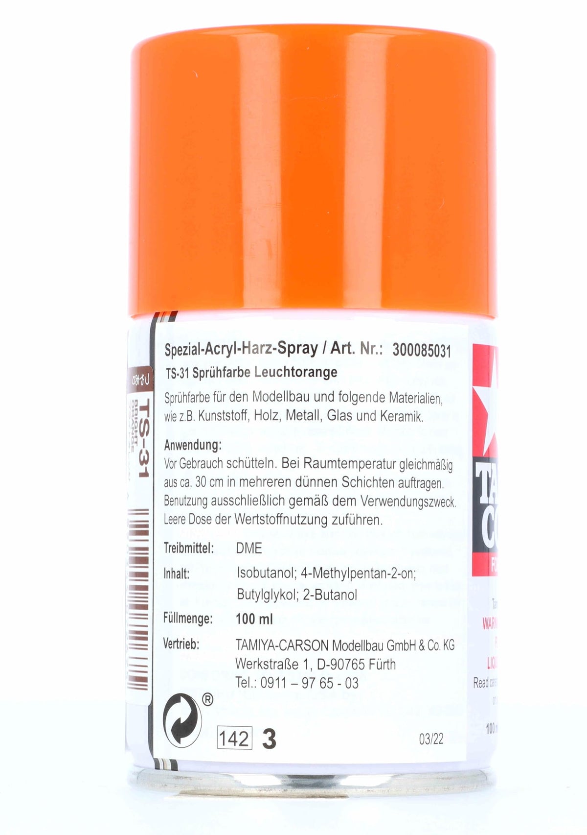 Tamiya 85031 Spray Lacquer TS-31 Bright Orange - 100ml Spray Can