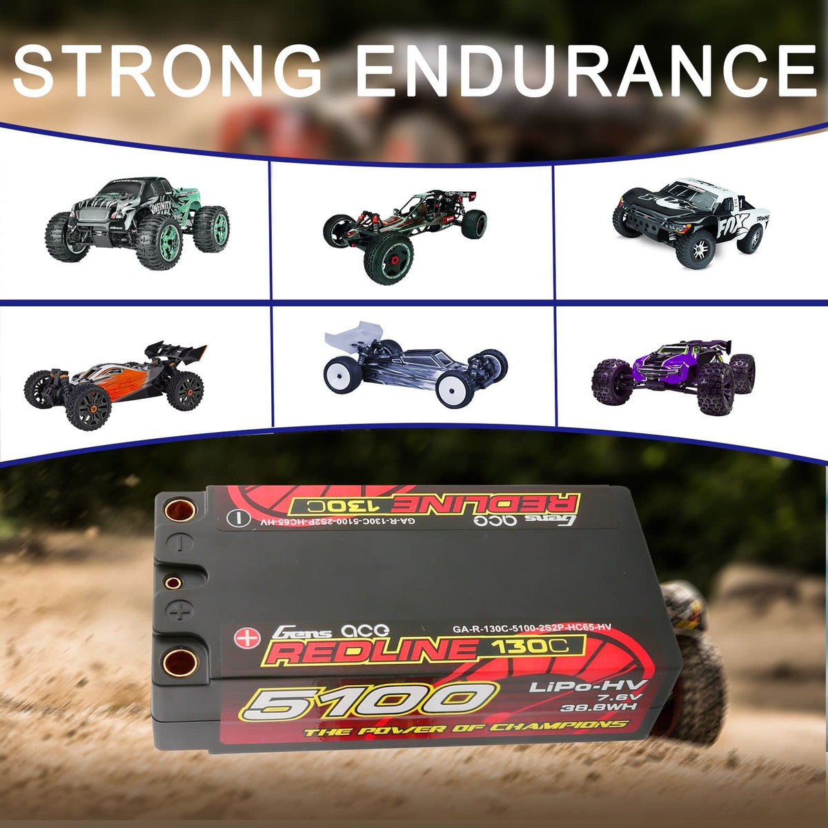 Gens Ace 51002S13D5 7.6V 5100mAh 2S 130C High Voltage Lipo Battery: 5.0mm Bullet