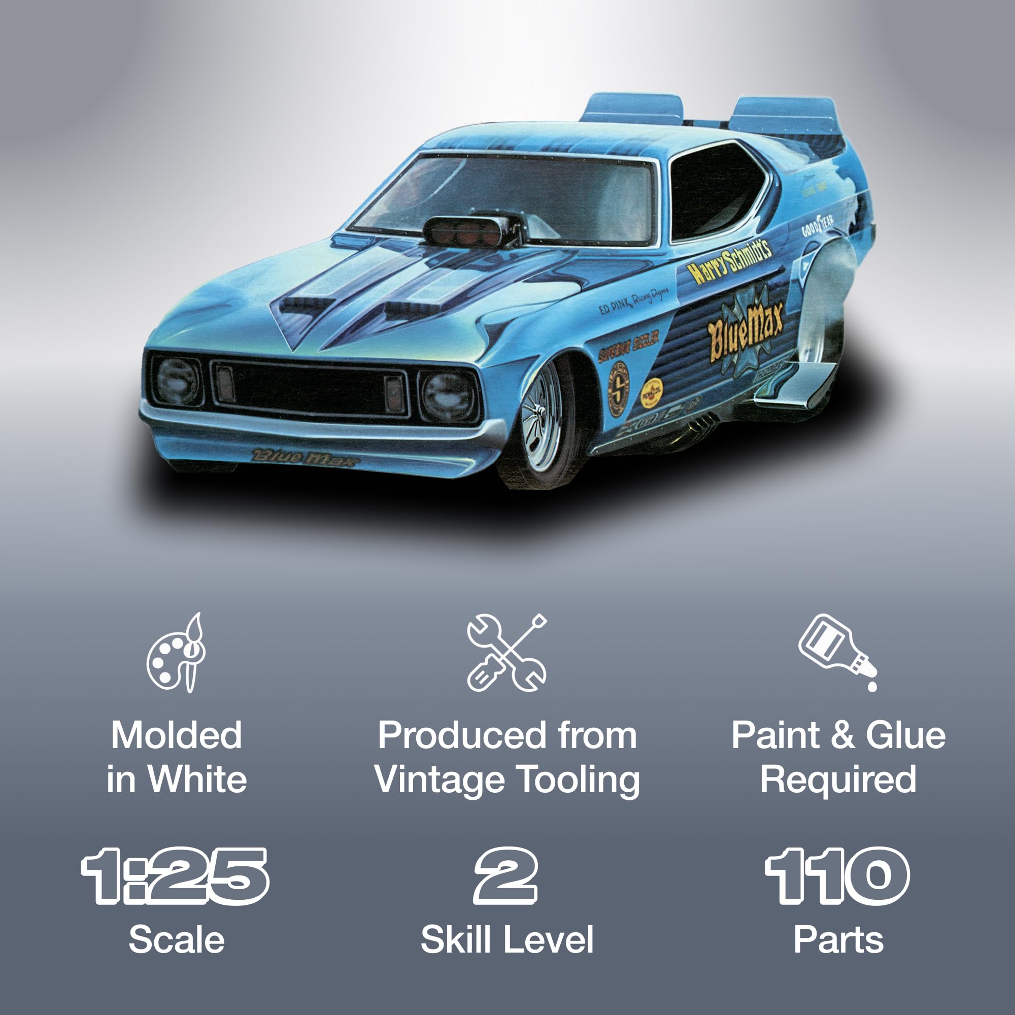 MPC 930 1/25 Scale Blue Max Long-Nosed Mustang Funny Car Plastic Model Kit