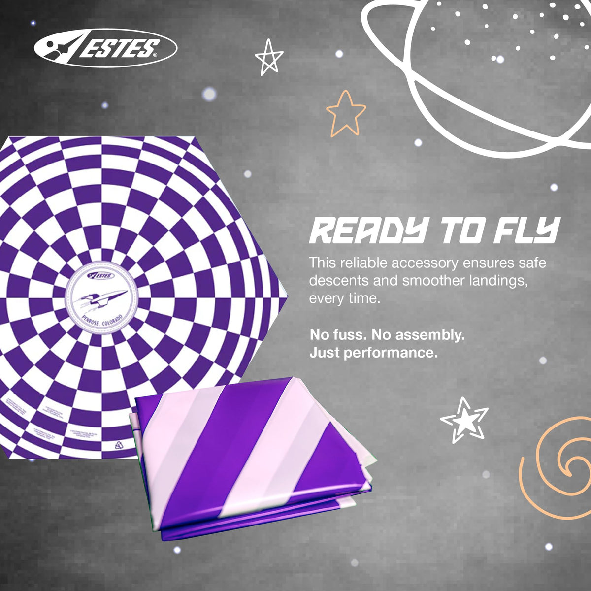 Estes 2265 15" Model Rocket Parachute Printed Preassembled Recovery