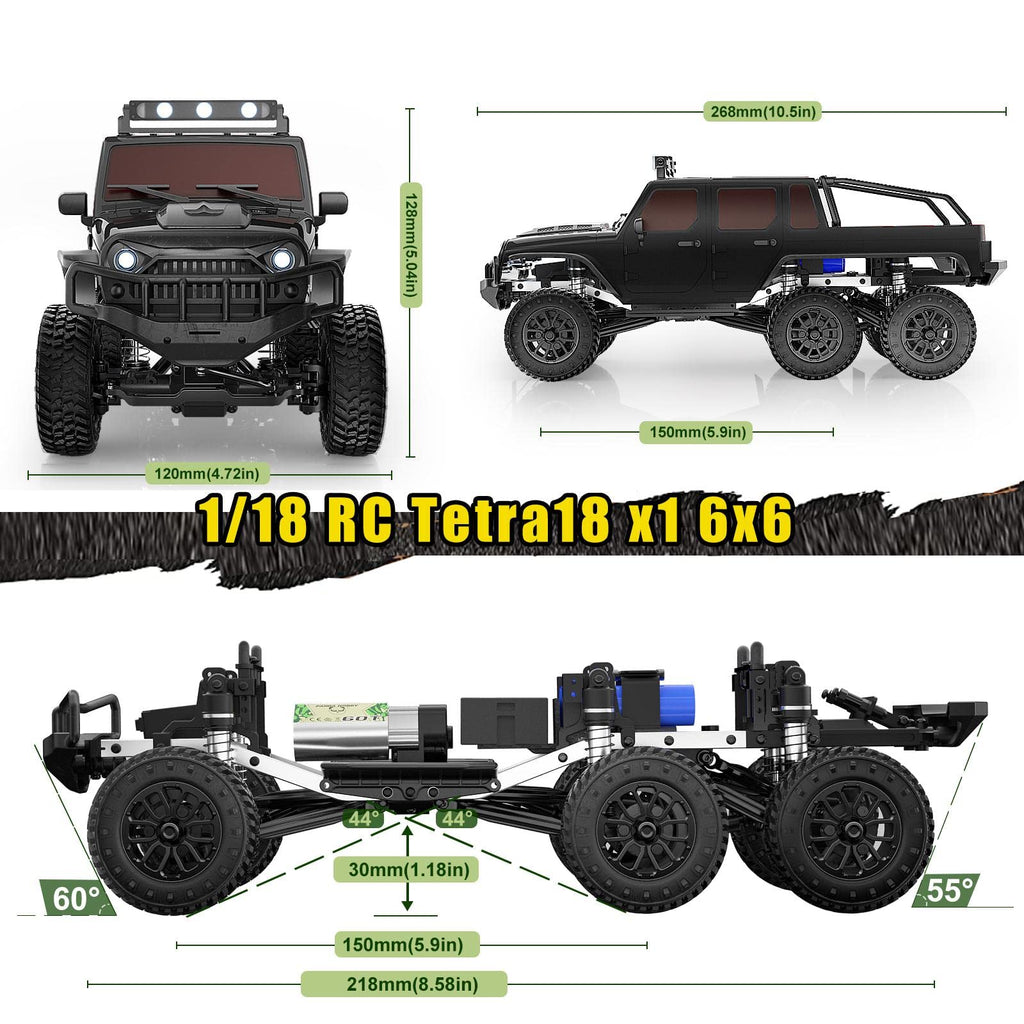 Panda Hobby 1861BLK 1/18 Tetra18 X1 6X6 RTR Scale Mini Crawler, Black
