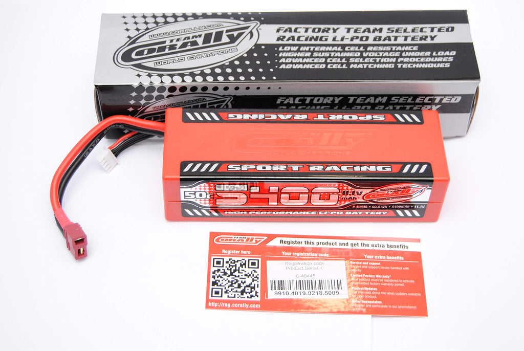 Corally 49445 5400mAh 11.1v 3S 50C Hardcase Sport Racing LiPo Battery with