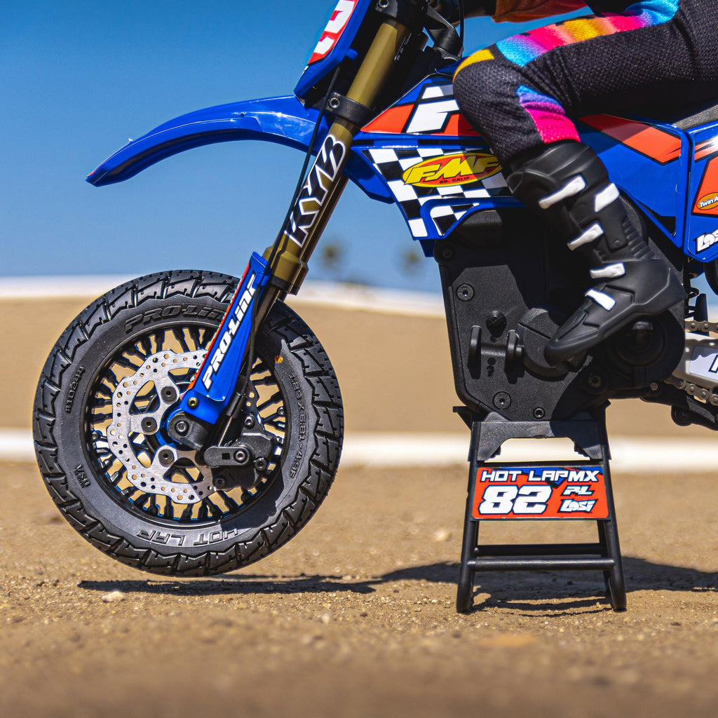 Pro-Line 1024410 Hot Lap S3 Motorcycle Front Tire Mounted on Black Supermoto Wheel for Promoto-MX Front