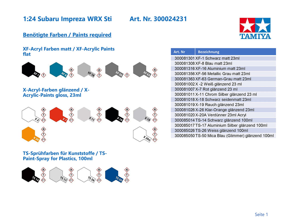 Tamiya 24231 1/24 Subaru Impreza STi Plastic Model