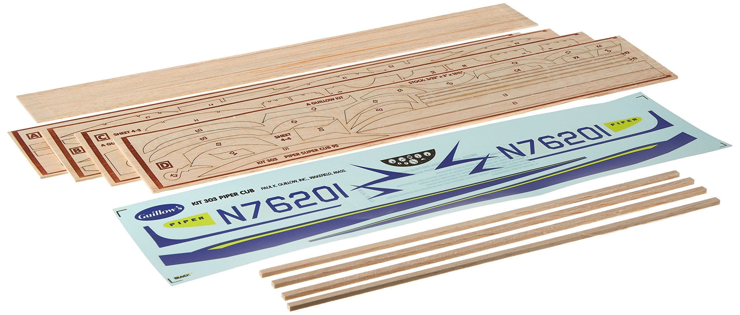Guillow 303LC Piper Cub 95 Laser Cut Balsa Model Kit 1/18 24" Wingspan