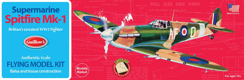Guillow 504 Supermarine Spitfire Mk-1 WWII Laser Cut Balsa Model Kit