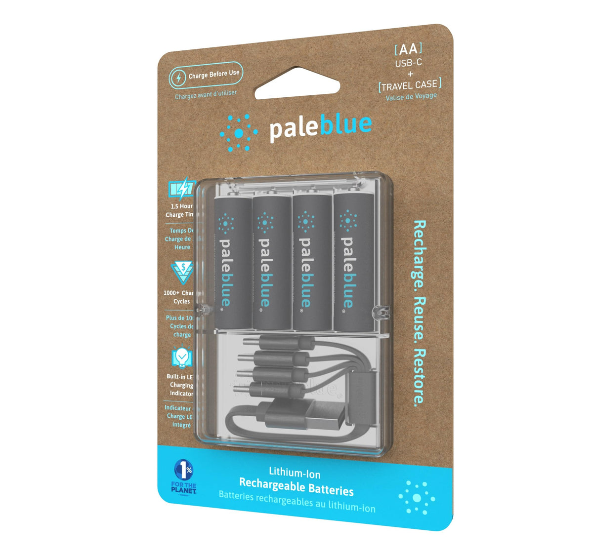 Pale Blue Earth PBAAC Pale Blue Lithium Ion Rechargeable AA Batteries 4pk