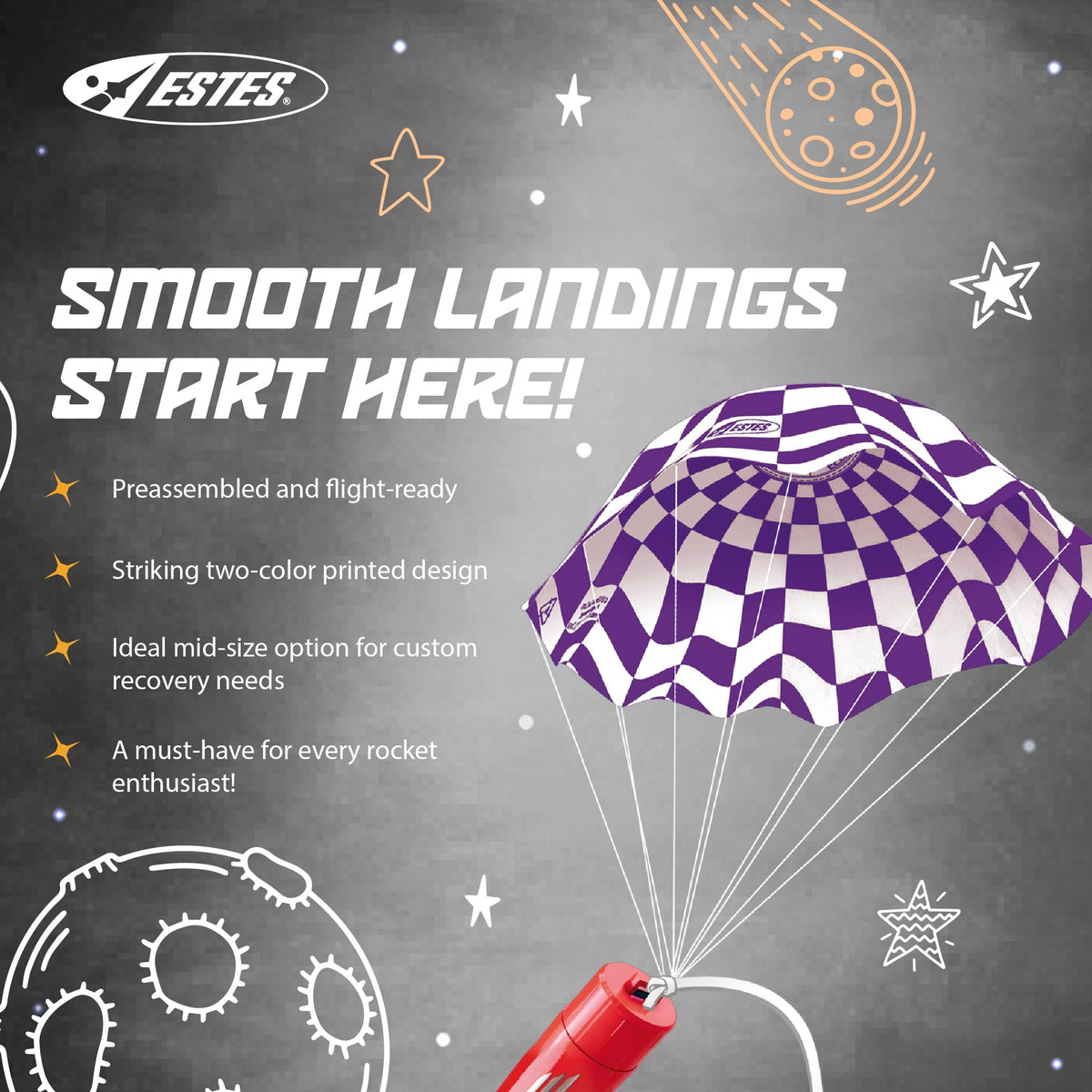 Estes 2265 15" Model Rocket Parachute Printed Preassembled Recovery