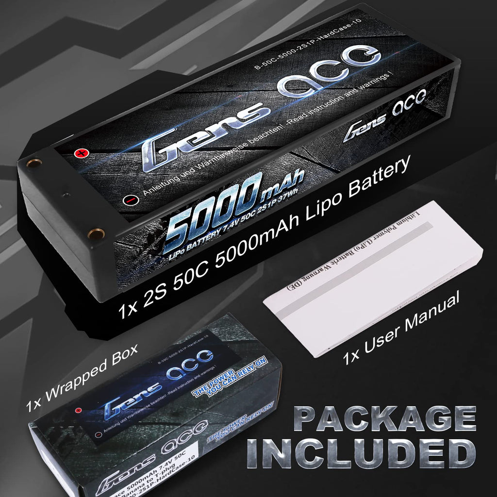 Gens Ace 50002S50D 5000mAh 7.4V 50C 2S1P Lipo Battery Pack 24# w/Dean