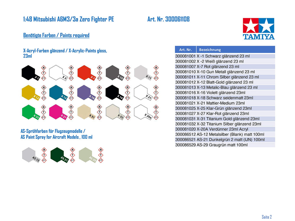 Tamiya 61108 1/48 Mitsubishi A6M3/3a (Zeke)