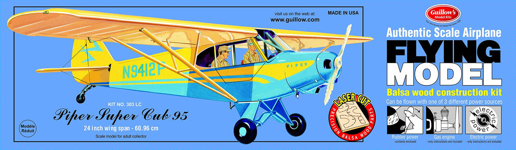 Guillow 303LC Piper Cub 95 Laser Cut Balsa Model Kit 1/18 24" Wingspan