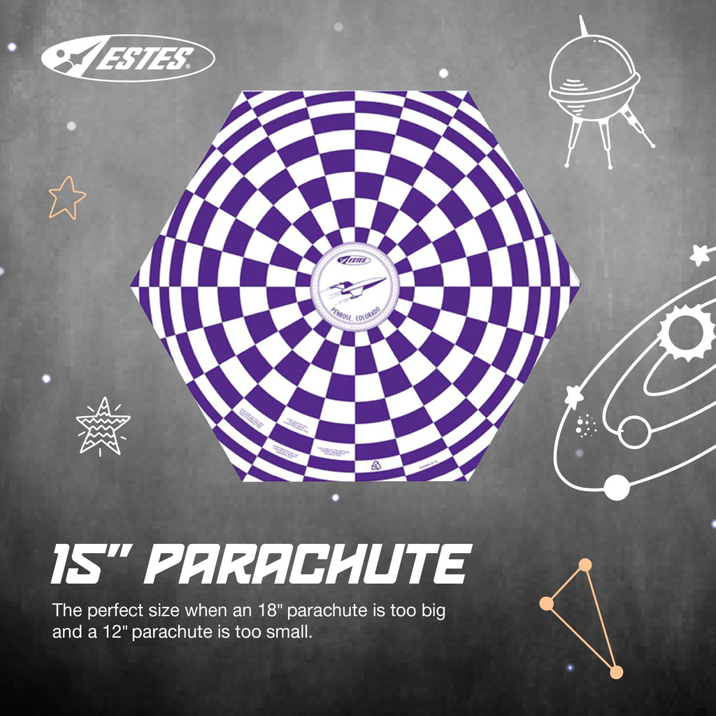 Estes 2265 15" Model Rocket Parachute Printed Preassembled Recovery