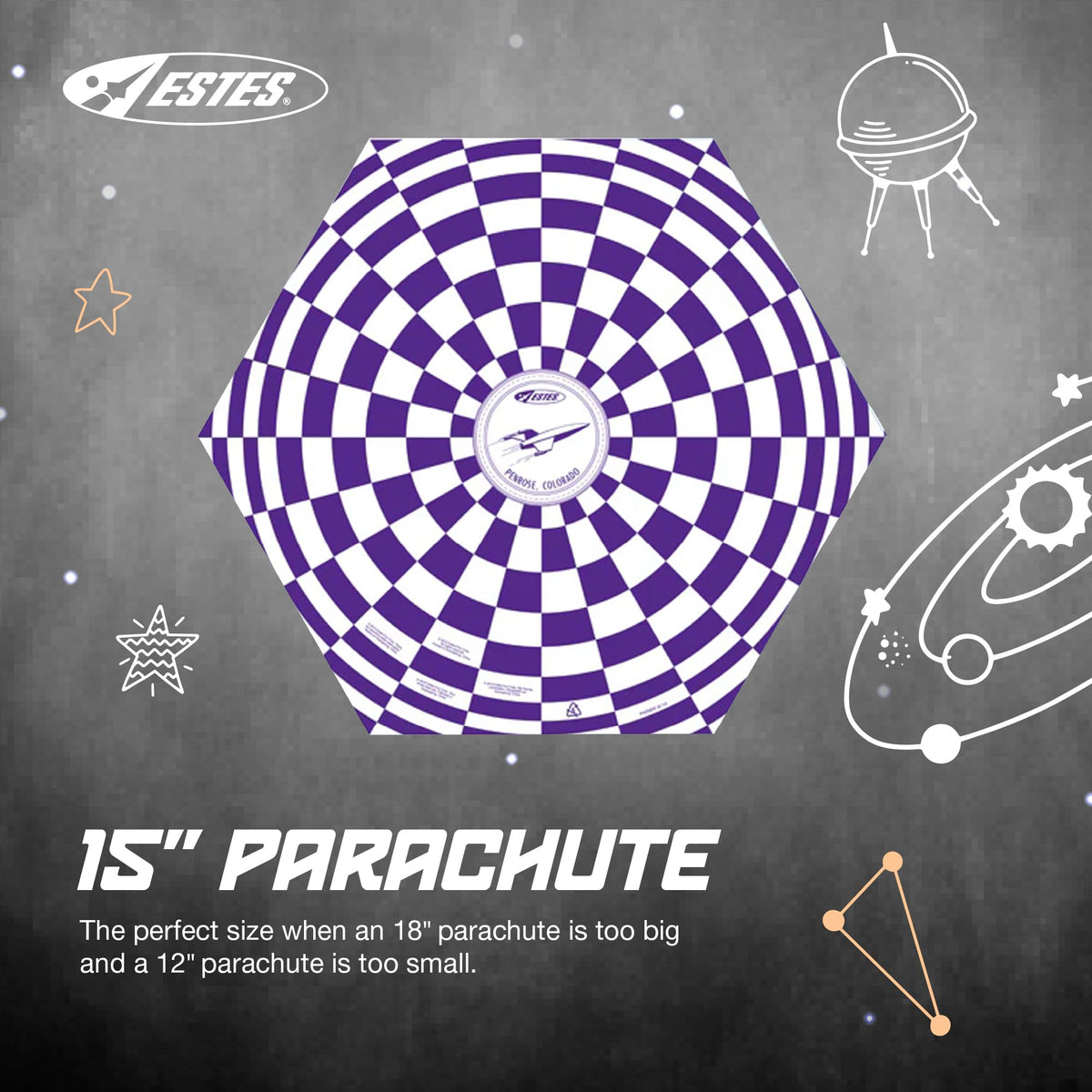 Estes 2265 15" Model Rocket Parachute Printed Preassembled Recovery