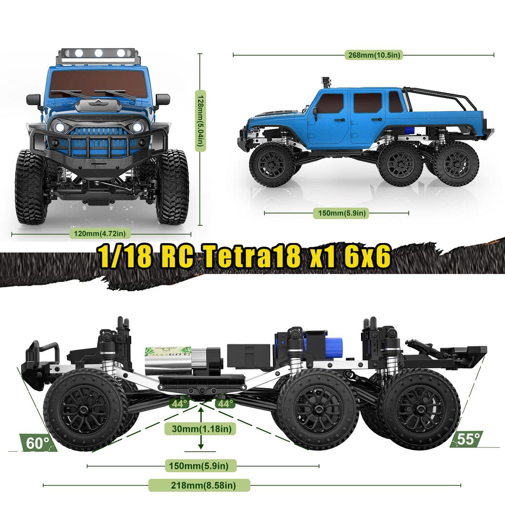 Panda Hobby 1861B 1/18 Tetra18 X1 6X6 RTR Scale Mini Crawler, Blue