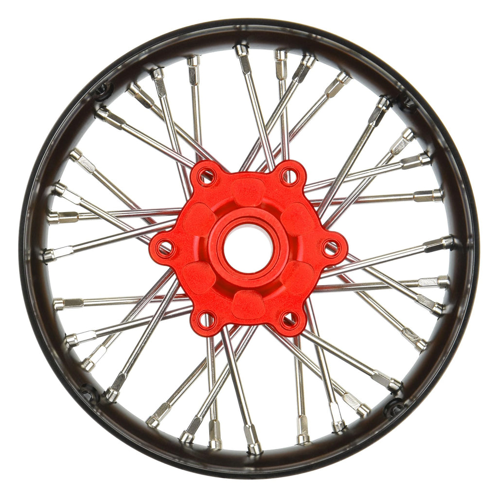 Pro-Line 284700T2 Pro-Spec Aluminum V2 Bead Front Wheel Assembled, Black/Red for Losi Promoto-SM