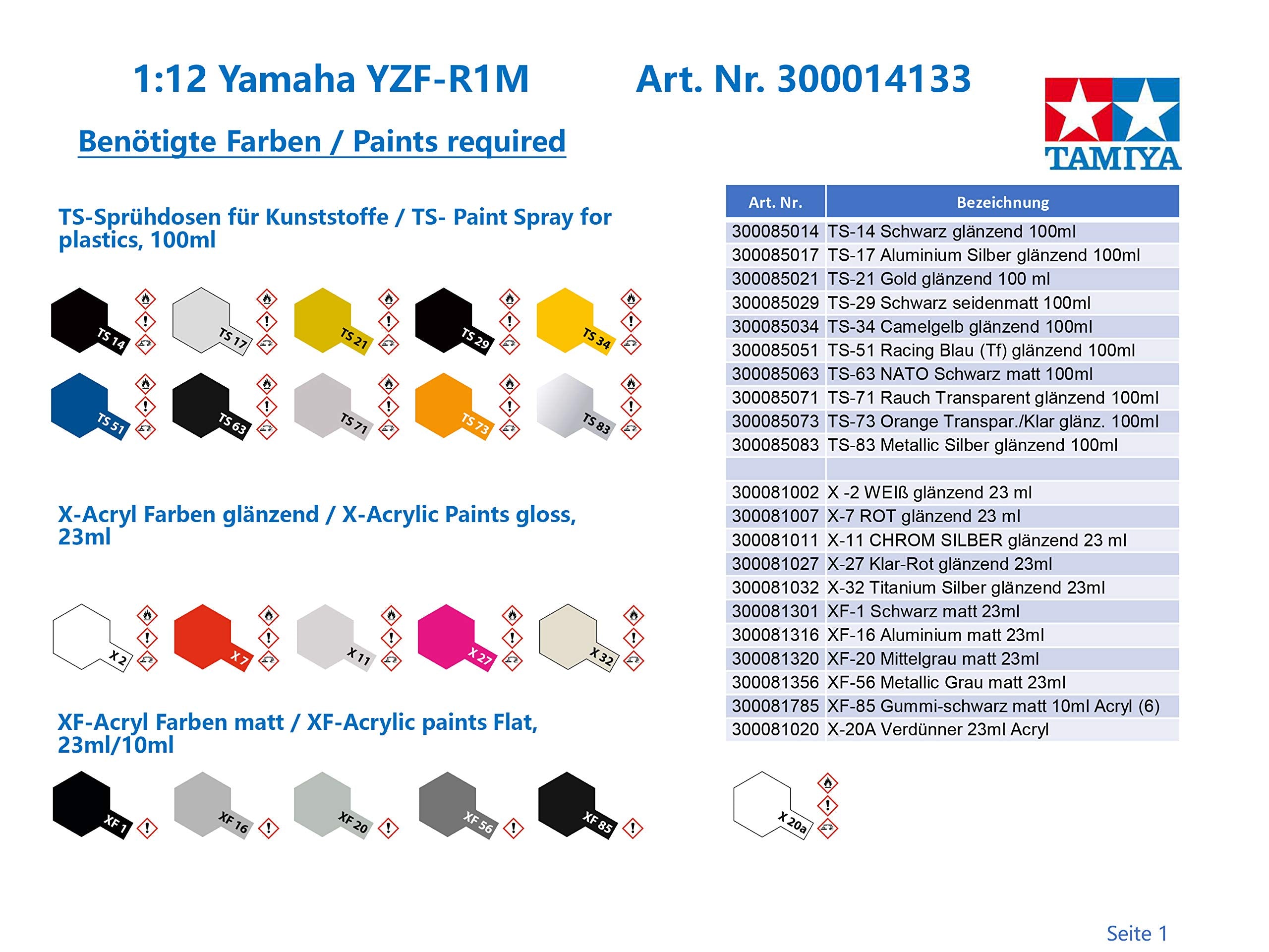 Tamiya 14133 1/12 Yamaha YZF-R1M