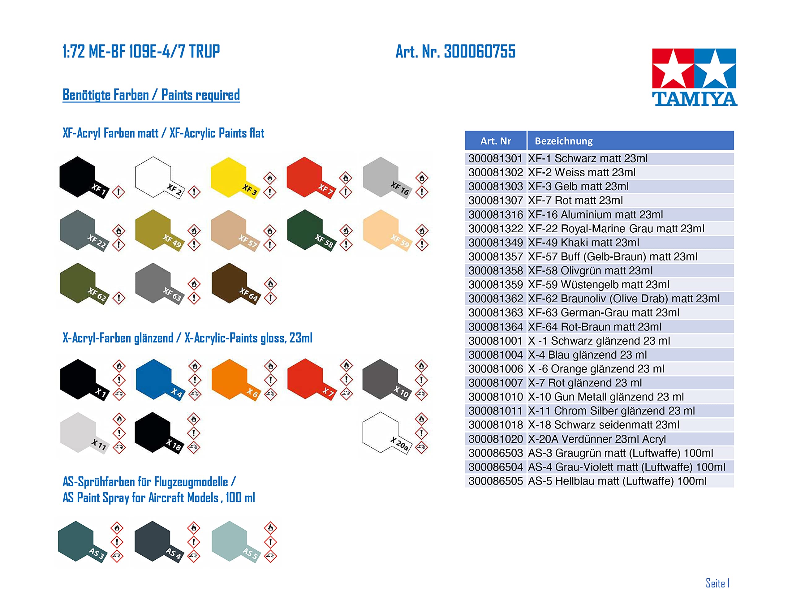 Tamiya 60755 1/72 Messerschmitt Bf109 E-4/7 TROP