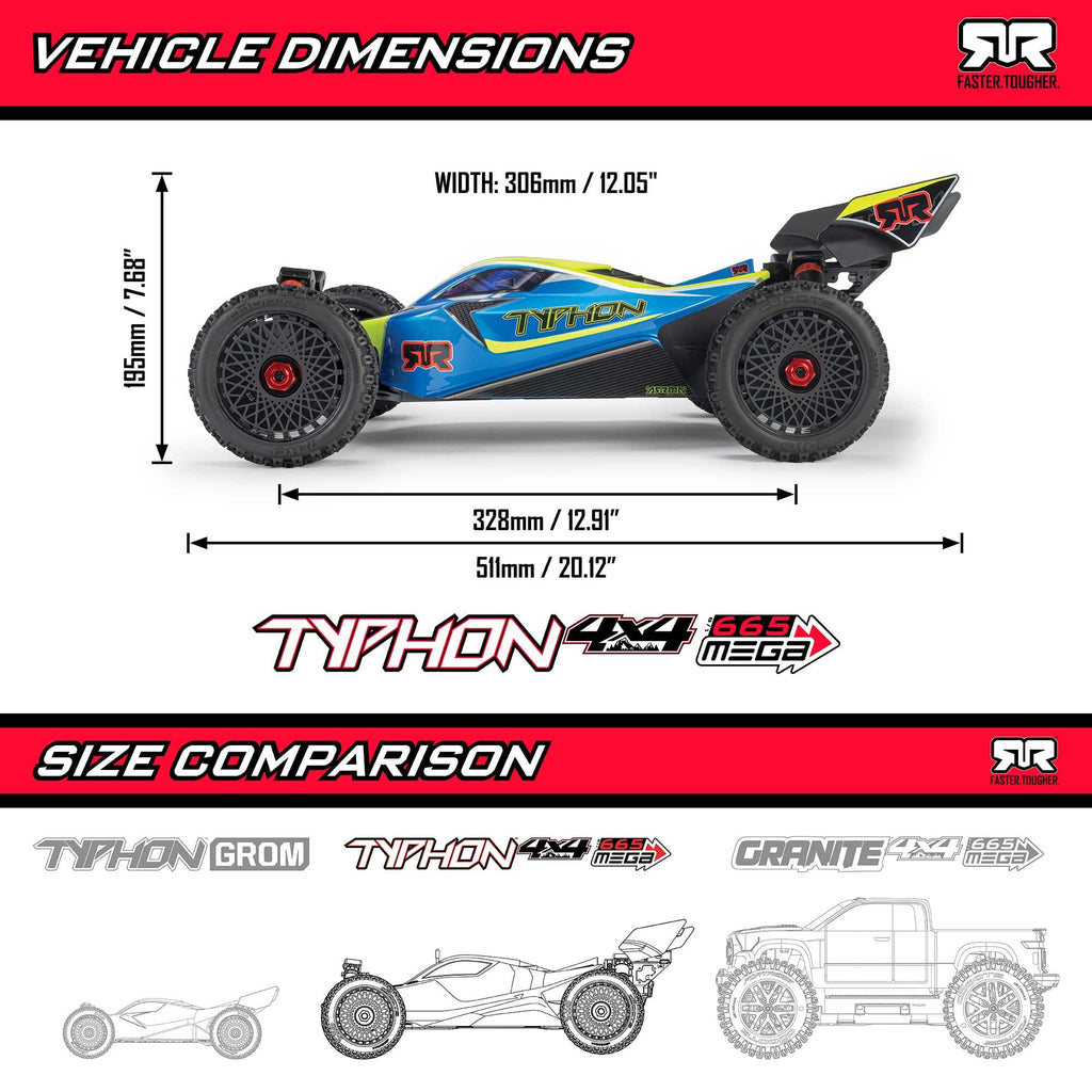 ARRMA ARA4206V4T1 RC Car 1/8 Typhon 4X4 RTR Brushed Buggy, Blue (Battery and Charger Not Included), ARA4206V4T1
