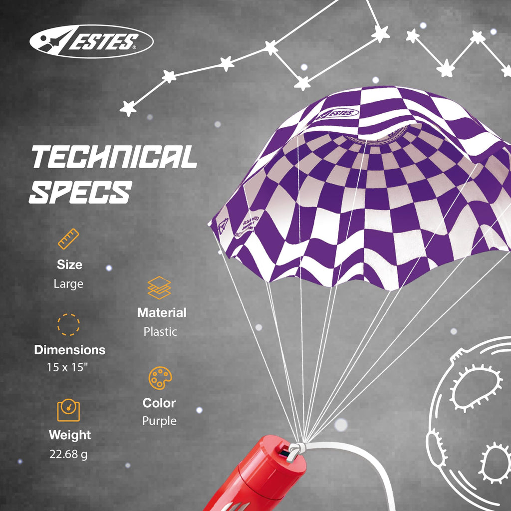 Estes 2265 15" Model Rocket Parachute Printed Preassembled Recovery