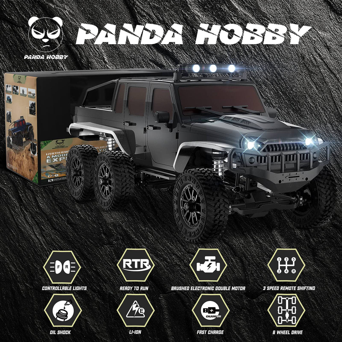 Panda Hobby 1861BLK 1/18 Tetra18 X1 6X6 RTR Scale Mini Crawler, Black