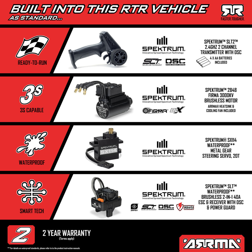 Arrma ARA2508T1 1/16 MINI KRATON 3S DSC 4X4 RTR Brushless Speed Truck , Black/Red