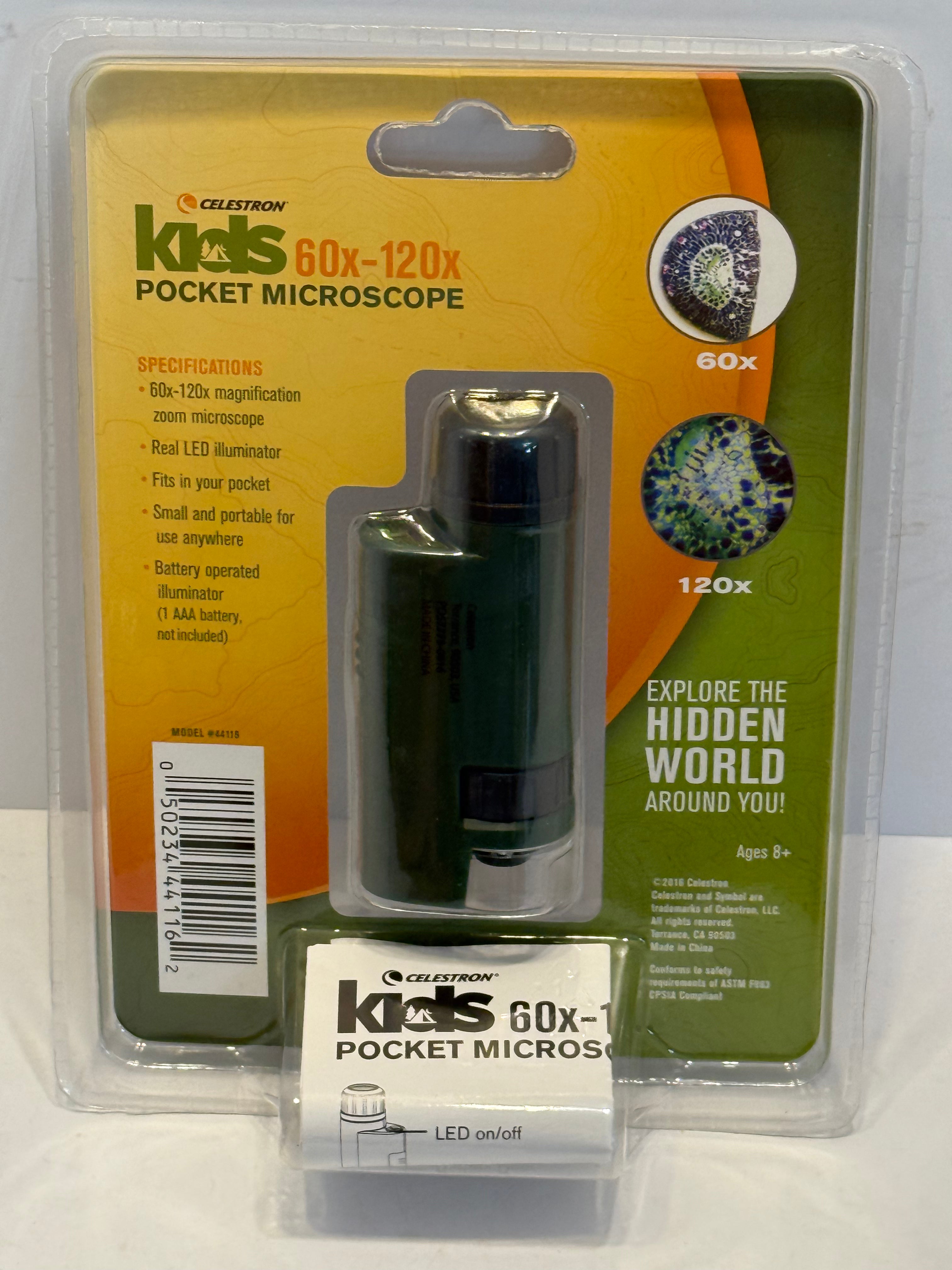 Celestron 44116 Pocket Zoom Microscope 60x-120x LED Kids Science Toy NIB