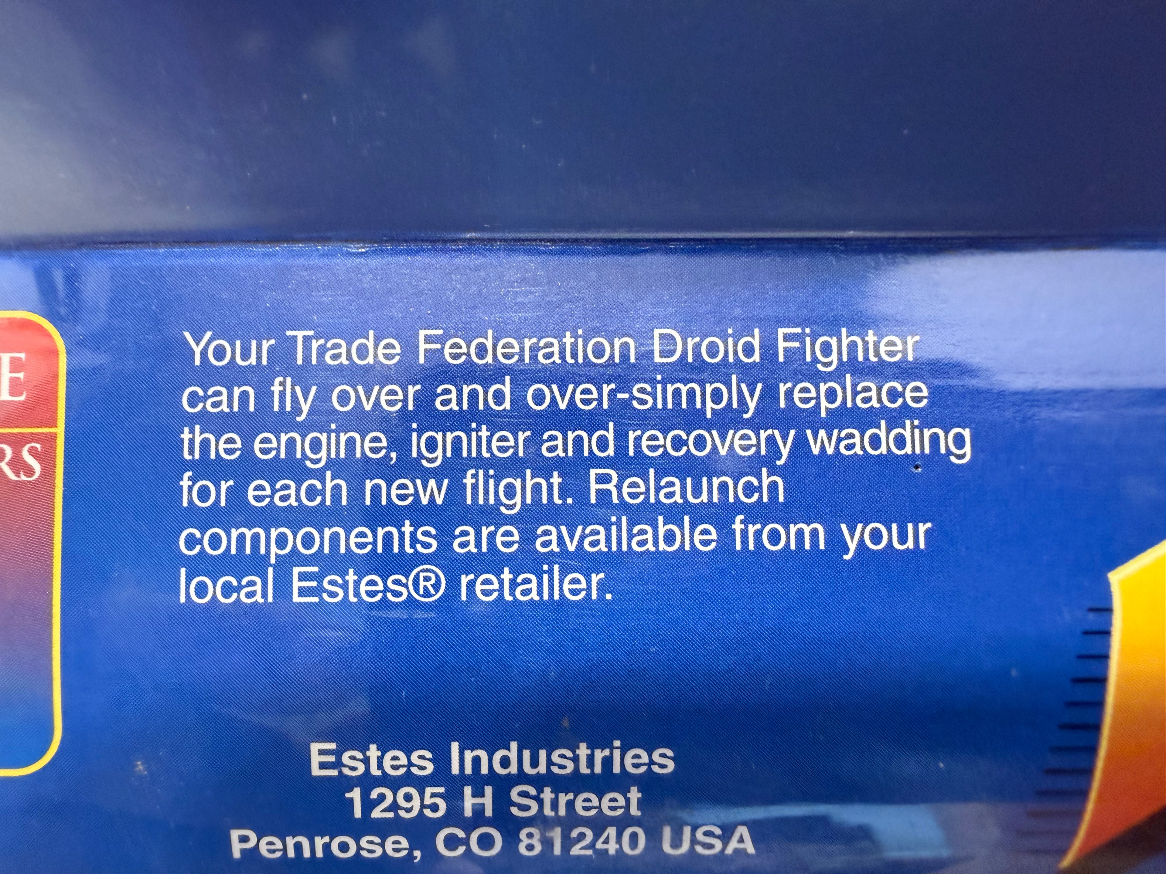 Estes 1833 Vintage Star Wars Trade Federation Droid Fighter Model Rocket