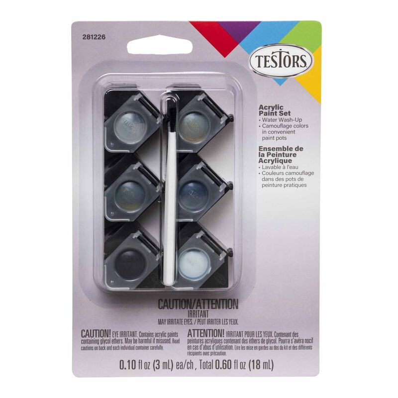 Testors 281226 Acrylic Paint Pod Set Camouflage 6 Colors w/ Brush