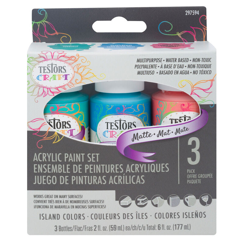 Testors 297594 Craft 3Pk 2 oz  Matte Island Colors