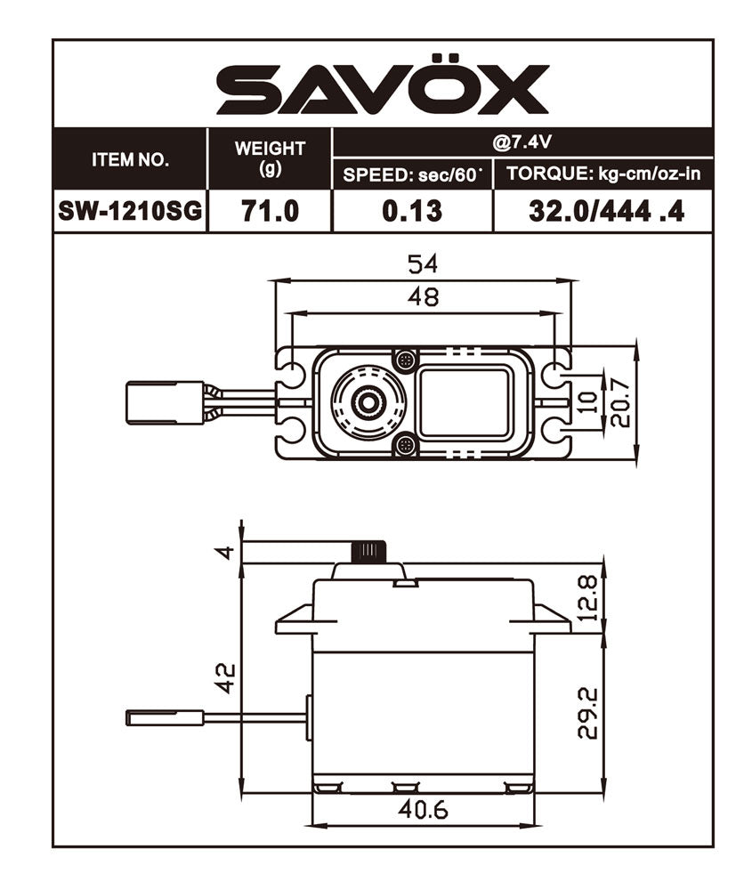Savox SW1210SGP-BE Waterproof HV Coreless Digital Servo Black Edition