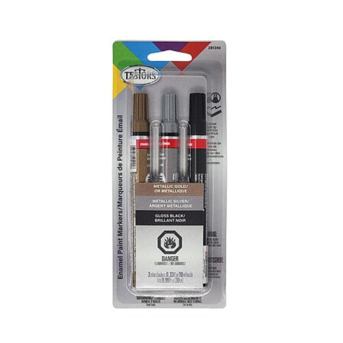 Testors 281240 Enamel Paint Marker Set Gold Black Silver 3pc Model Hobby