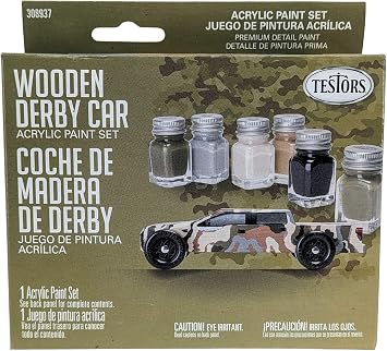 Testors 308937 Acrylic Paint Set Wooden Derby Car Camo 6 Colors .25 oz