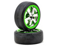 Traxxas 7375 Volk Racing TE37 Chrome Green Wheels Gymkhana Tires 1/16